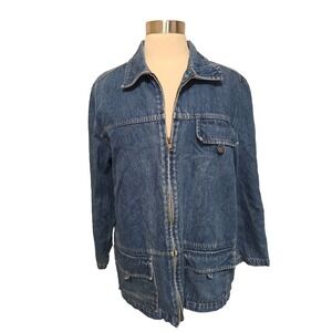 Womens 90s Vintage Denim Jean Jacket Zip up Size Large Utility